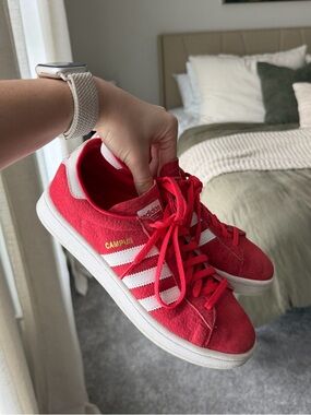 adidas Red and White Campus Women's Suede Sneakers